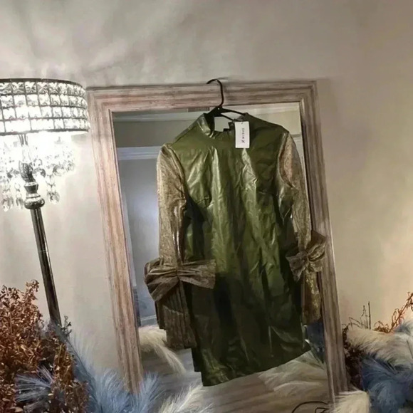 Chic Faux Leather-Inspired Sheer Green Dress (Size Small) - Picture 4 of 14
